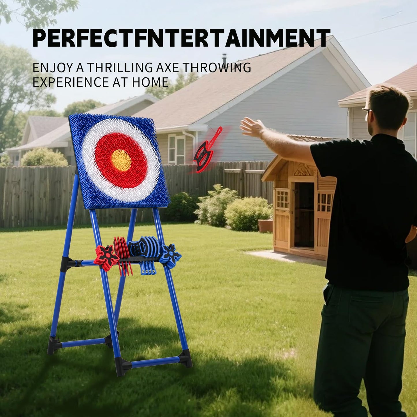 KAINOKAI 8-Piece Axe Throwing Set with Adjustable Bristle Target