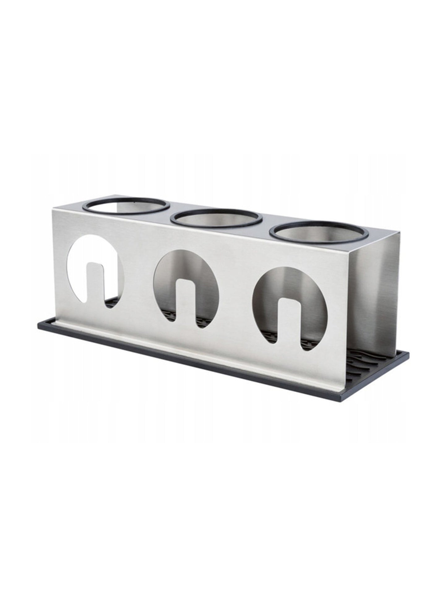 Stainless steel drainer stand with drip mat for 3 bottles by Ernesto
