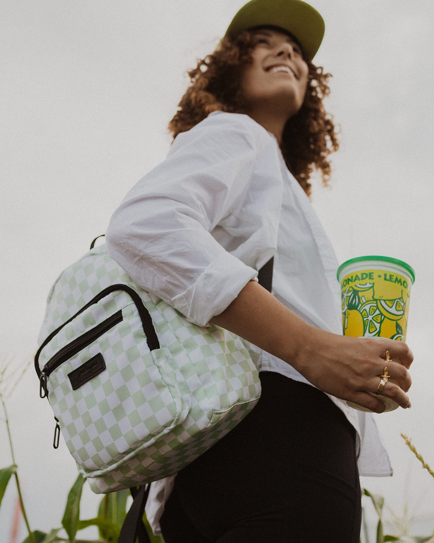 Jadyn Millie Mini Backpack for Women with Checkered Green Design