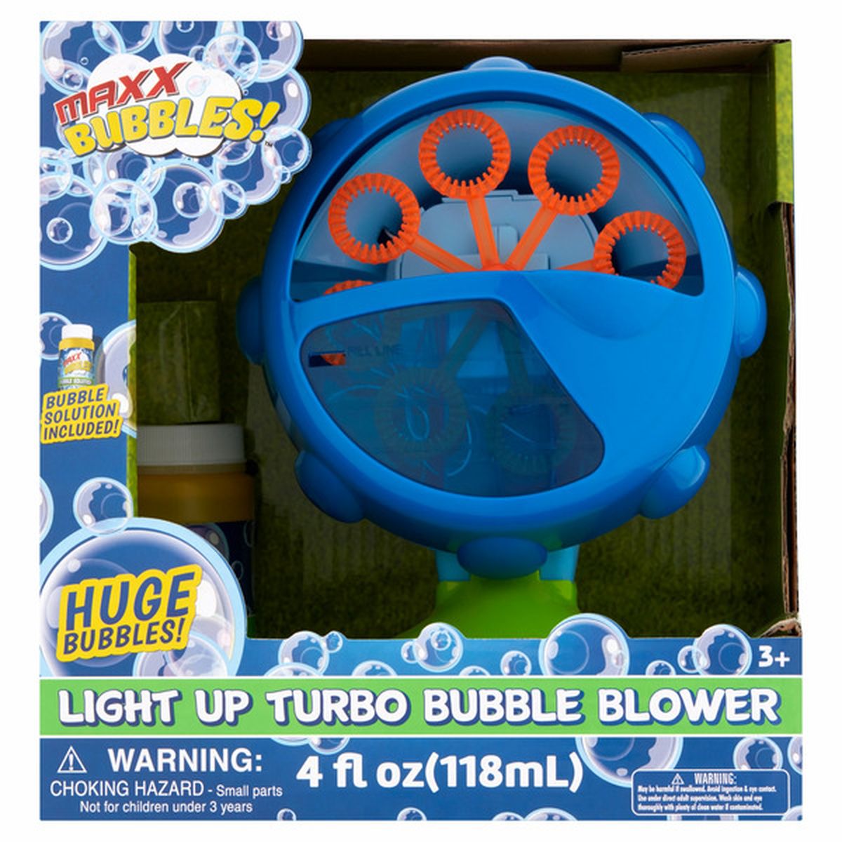Maxx Bubbles! Light Up Turbo Bubble Blower, 4 fl oz capacity, suitable for kids aged 3+