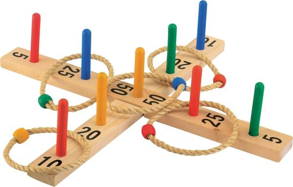 VEDES Großhandel GmbH Outdoor Active Wooden Ring Toss Game with 9 Stic