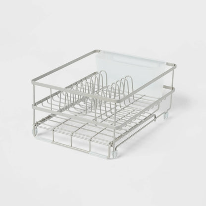 Brightroom Space Saver Steel Dish Rack with Utensil Tray in matte nickel finish