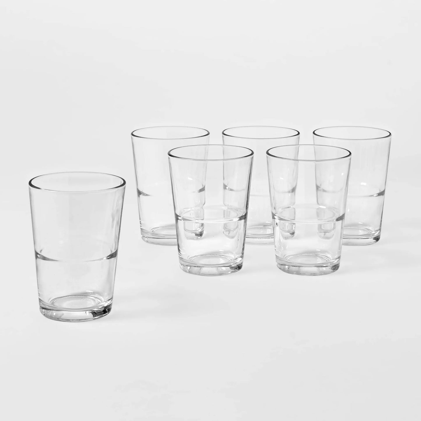Set of 6 stackable glass tumblers with indented design for easy grip, by Threshold designed w/Studio McGee