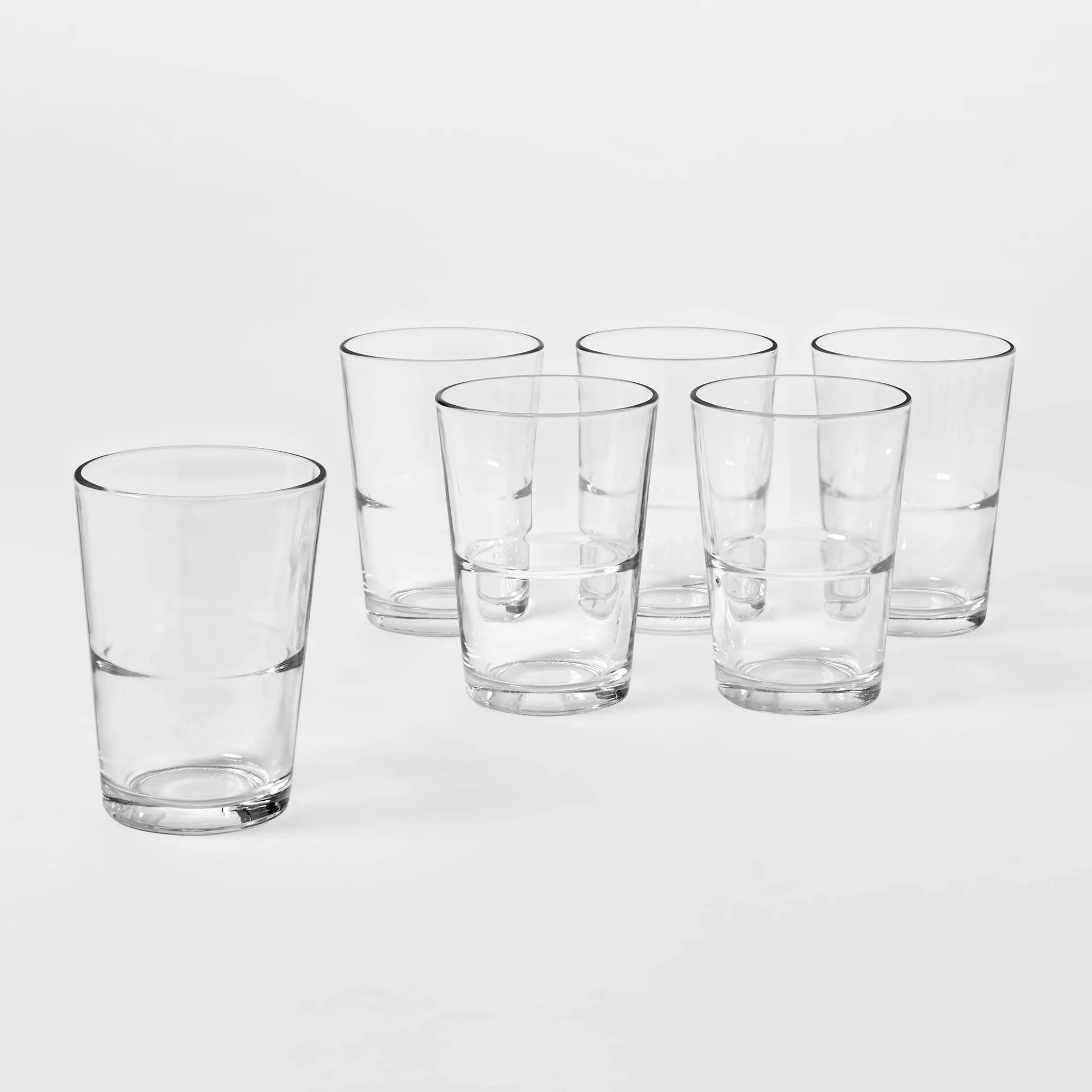 Set of 6 stackable glass tumblers with indented design for easy grip, by Threshold designed w/Studio McGee