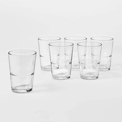 Set of 6 stackable glass tumblers with indented design for easy grip, by Threshold designed w/Studio McGee