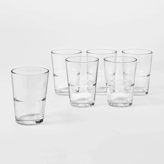 Set of 6 stackable glass tumblers with indented design for easy grip, by Threshold designed w/Studio McGee