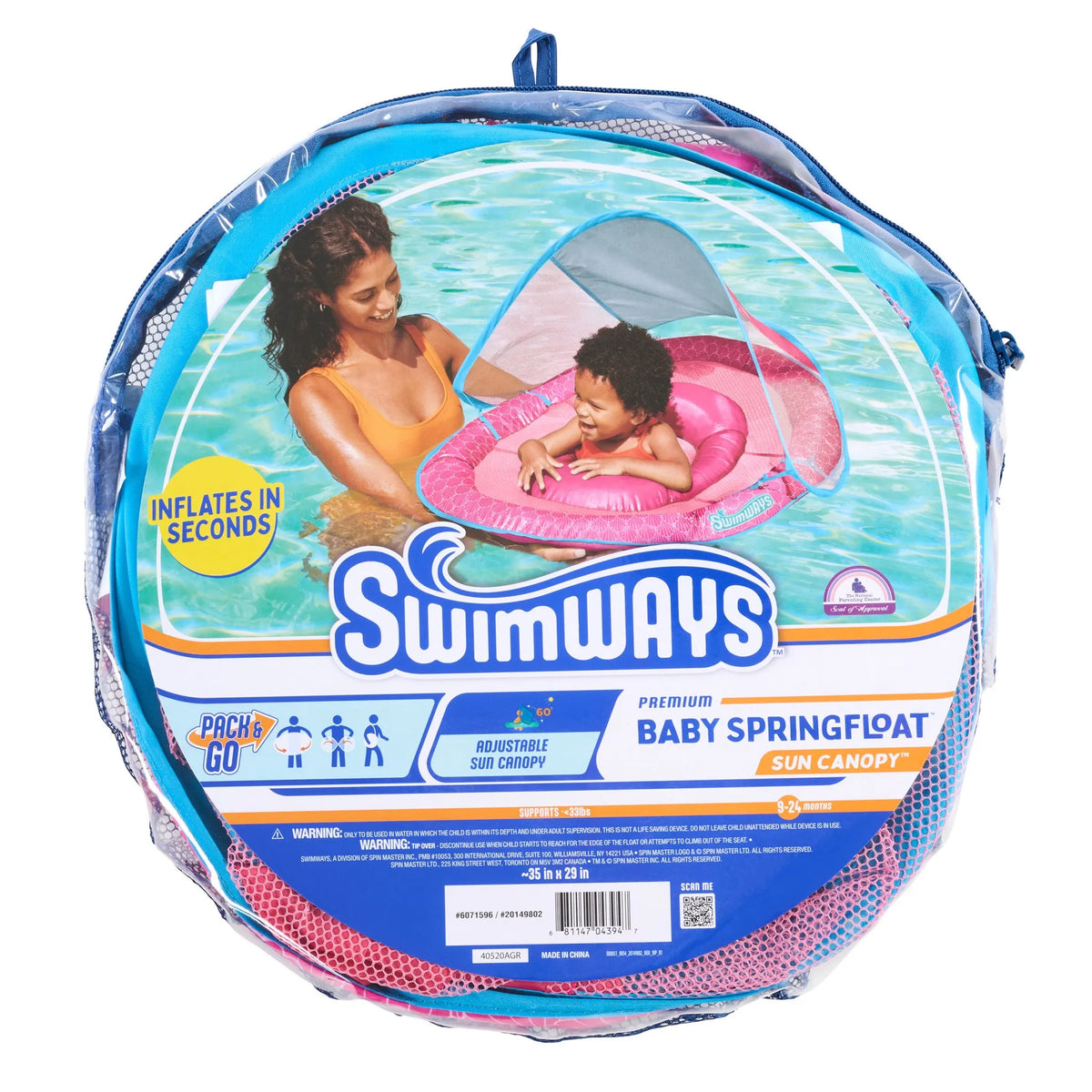 Swim Ways Baby Spring Float with Sun Canopy and Hyper-Flate Valve