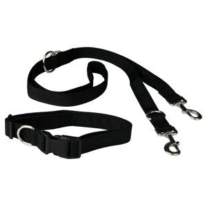 ZooFari dog collar with leash, size S, black, adjustable collar and leash with carabiner