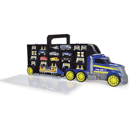 Dickie Toys Police Transporter Toy Truck with 9 Cars