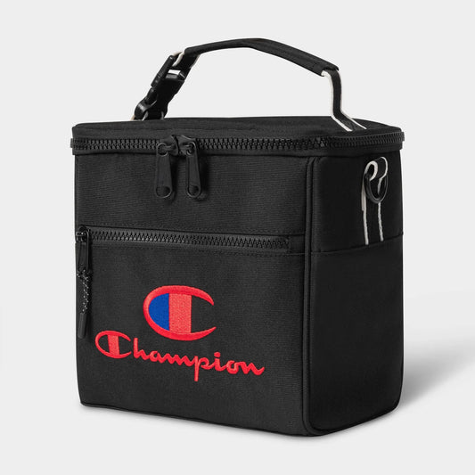 Champion Insulated Lunch Bag in black color, featuring a zipper closure