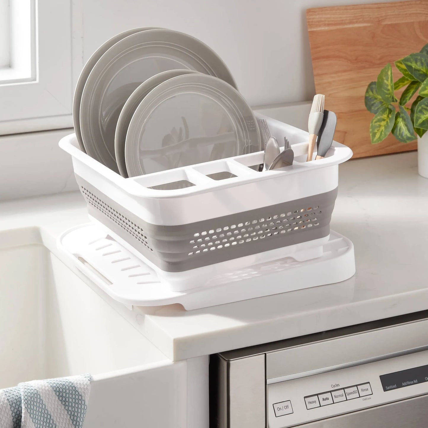 Brightroom Plastic Collapsible Dish Rack with Drip Tray
