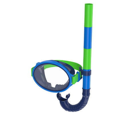 Speedo Kids' Porto Snorkel Mask Set with a pull-apart snorkel tube and wide-view anti-fog UV-protecting lens