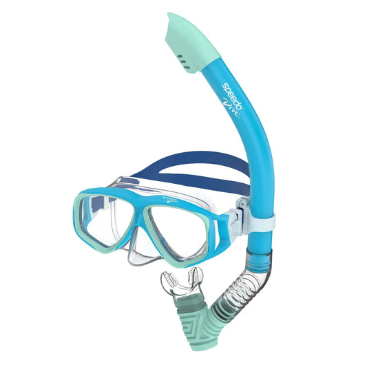 Speedo Junior Mask Snorkel Set in Blue/Teal with UV protection and anti-fog features