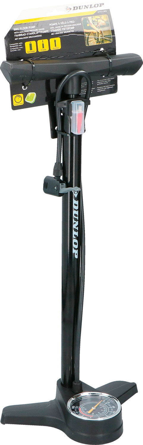 Dunlop bicycle air pump with an integrated barometer for accurate tire pressure
