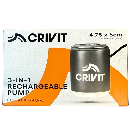 Crivit 3-in-1 Rechargeable Pump in sleek black color, brand new and sealed