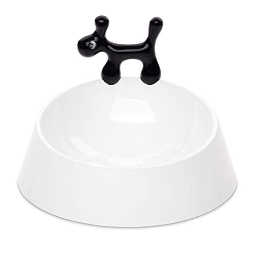 Koziol Dog Dish Wow in thermoplastic material, featuring a white bowl with black accents and a handle on the rim.