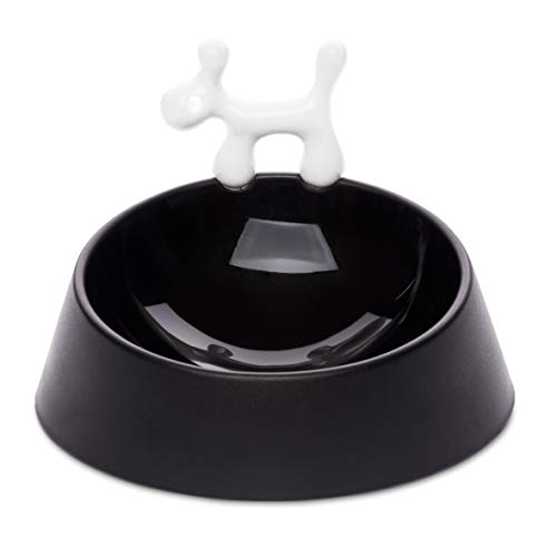 Koziol Dog Dish Wow Bowl in black with white, featuring a smooth interior and a stylish handle