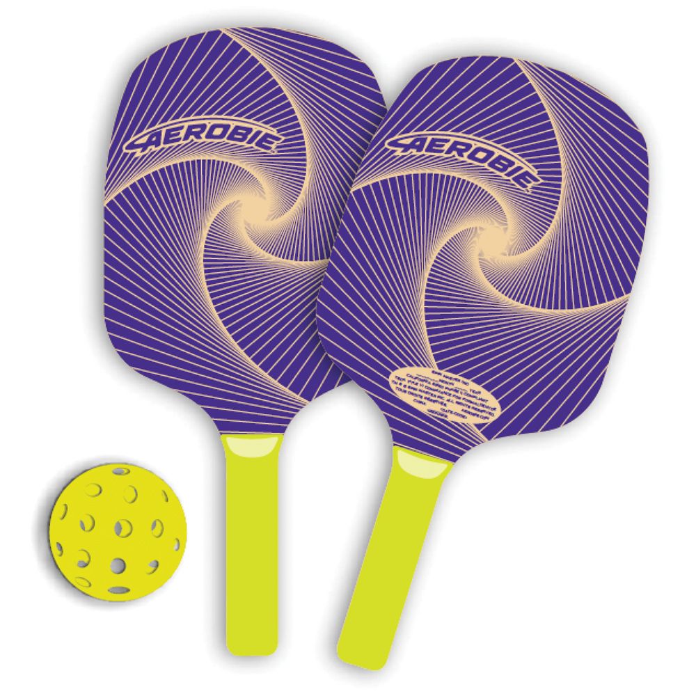 Aerobie Inc Pickleball Set with two regulation wooden paddles and one ball