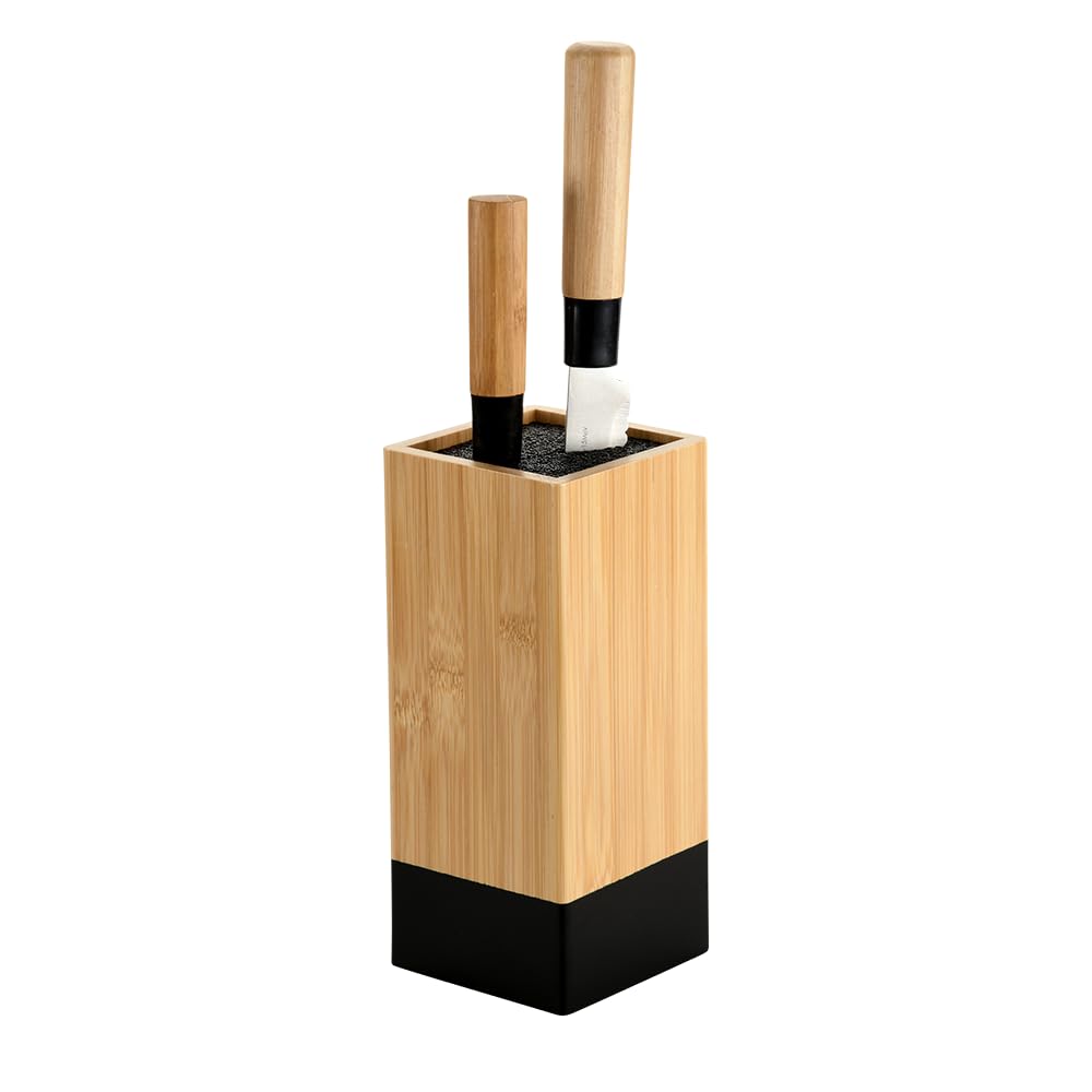 Kesper modern bamboo knife block with removable plastic bristles for flexible knife storage