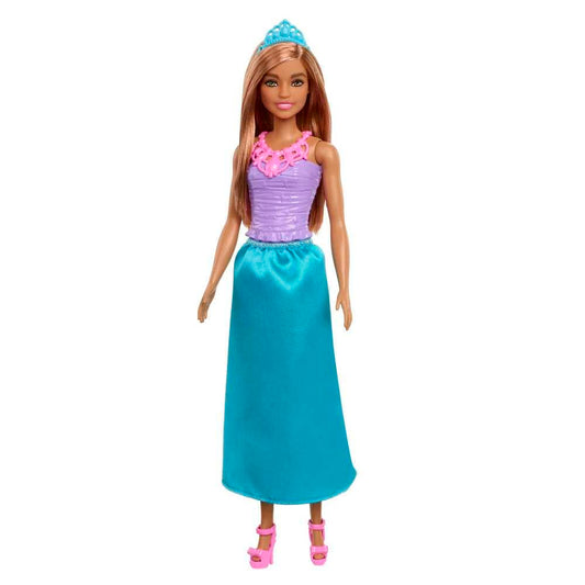 Barbie Dreamtopia Doncella doll wearing a blue satin skirt and purple corset with star and gemstone details