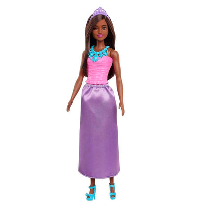 Barbie Fantasy Princess doll wearing a pink and purple dress, complete with removable skirt, shoes, and tiara.