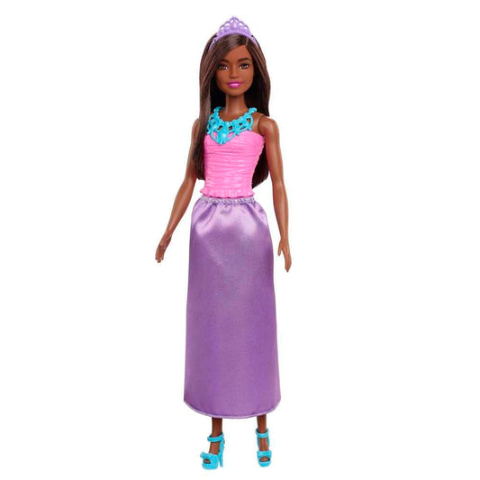 Barbie Fantasy Princess doll wearing a pink and purple dress, complete with removable skirt, shoes, and tiara.