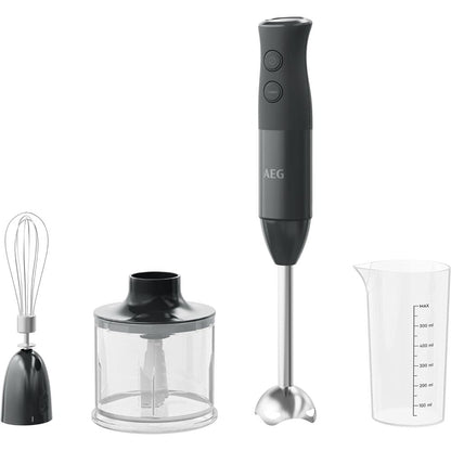 AEG HB4-1-6GG Hand Blender with stainless steel blades and accessories in granite grey