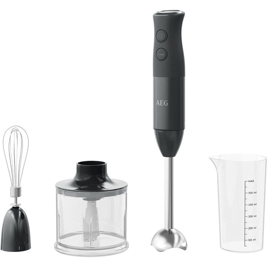 AEG HB4-1-6GG Hand Blender with stainless steel blades and accessories in granite grey