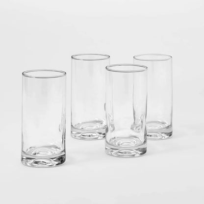 4 clear glass Telford tumblers with sleek silhouette and contoured design