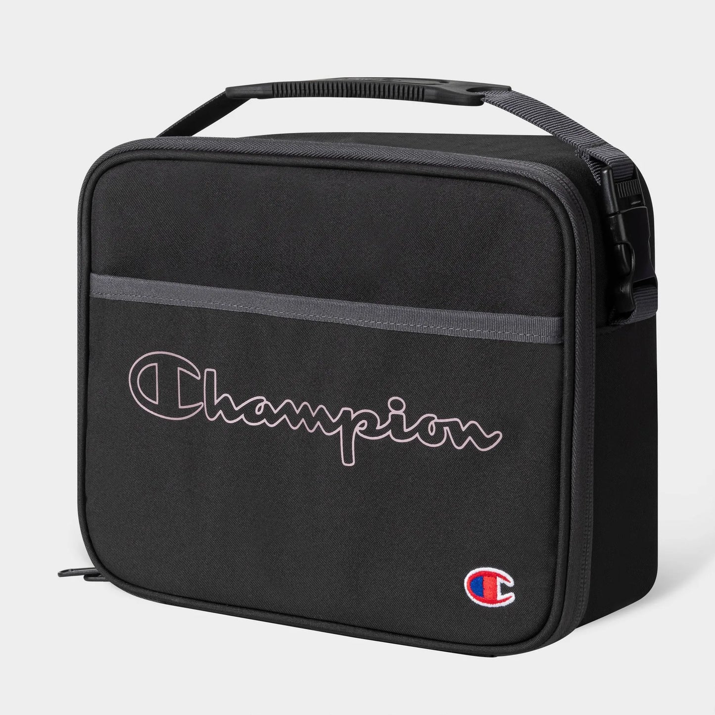 Champion Lunch Kit with Tray in Black/Pink color, featuring a hard shell and crush-proof built-in tray
