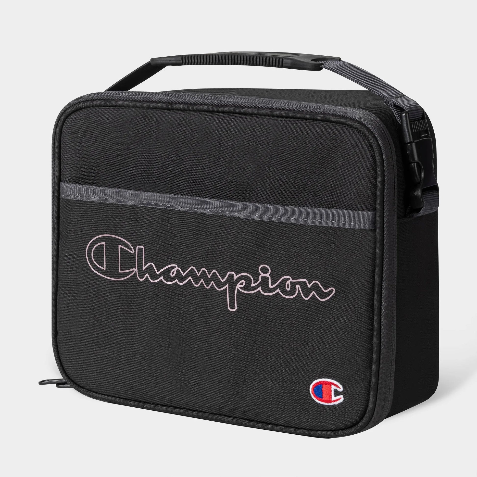 Champion Lunch Kit with Tray in Black/Pink color, featuring a hard shell and crush-proof built-in tray