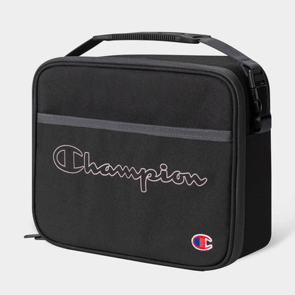 Champion Lunch Kit with Tray in Black/Pink color, featuring a hard shell and crush-proof built-in tray