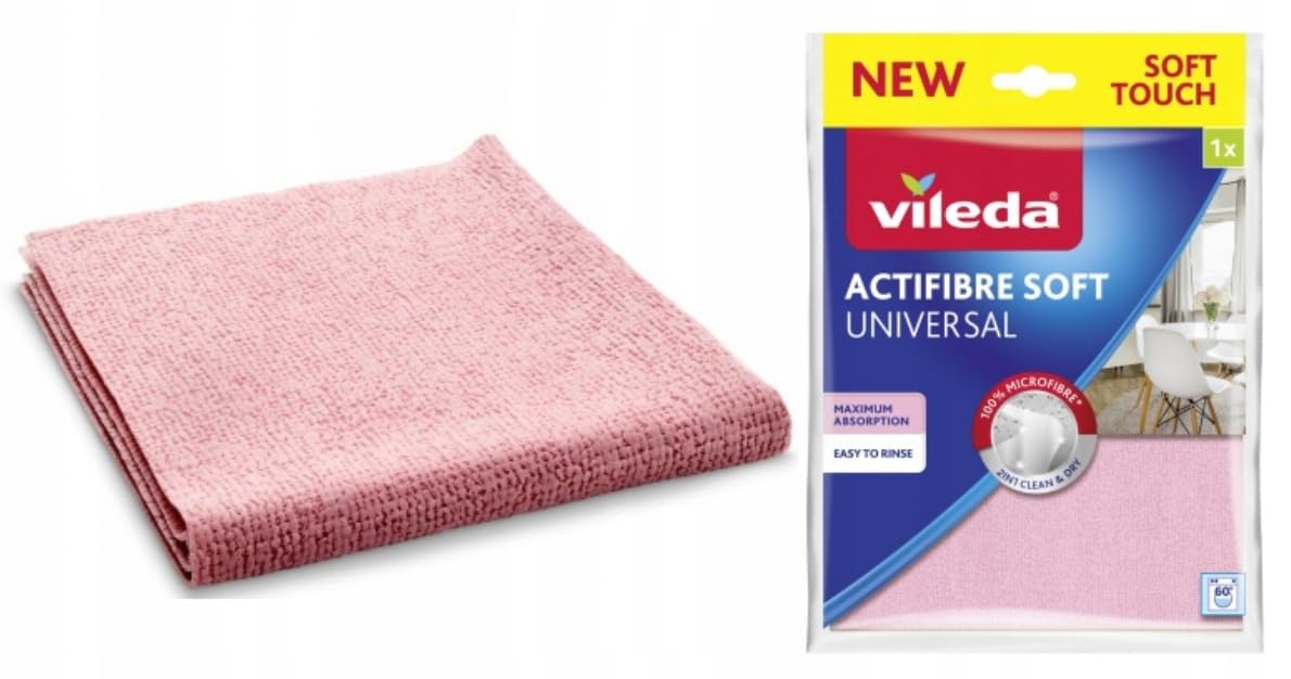 Vileda ACTIFIBRE Soft Cloth in pink color, perfect for streak-free cleaning