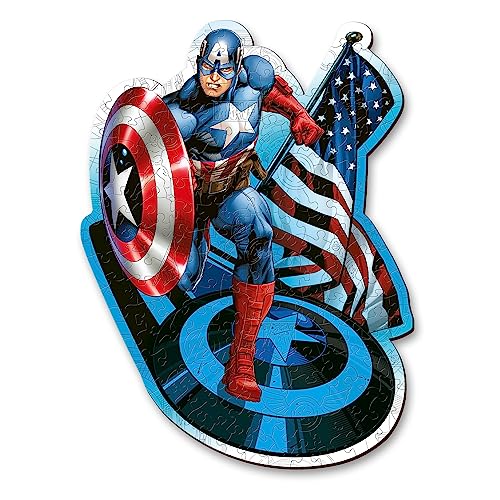 Trefl 160 Wooden Shaped Puzzle: Fearless Captain America/Disney Marvel Heroes