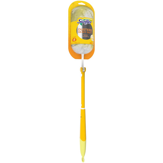 Swiffer Heavy Duty Extendable Handle Dusting Kit with green feathers and extendable handle