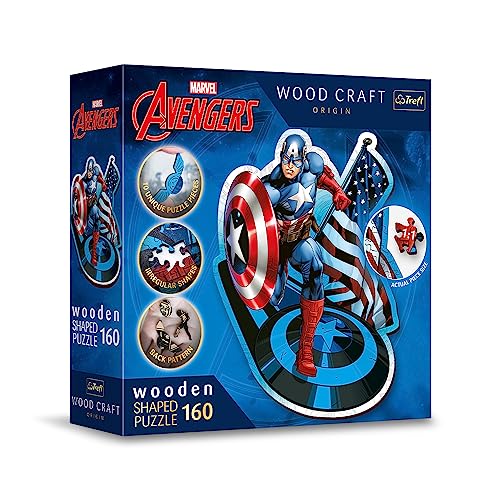 Trefl 160 Wooden Shaped Puzzle: Fearless Captain America/Disney Marvel Heroes