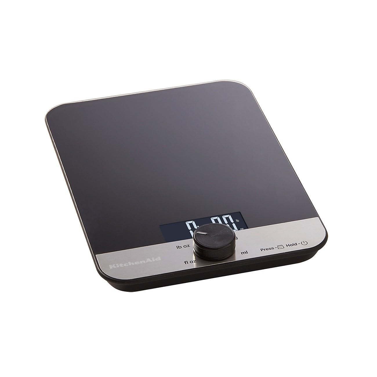 KitchenAid digital glass top kitchen scale with a black color and 5000g/5000ml capacity