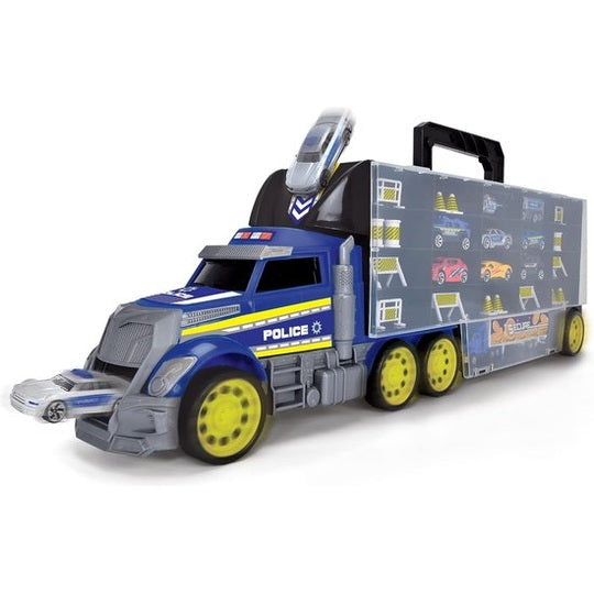 Dickie Toys Police Transporter Toy Truck with 9 Cars