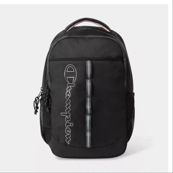 Champion Center Backpack with contoured padded straps, mesh pockets, and reflective chain