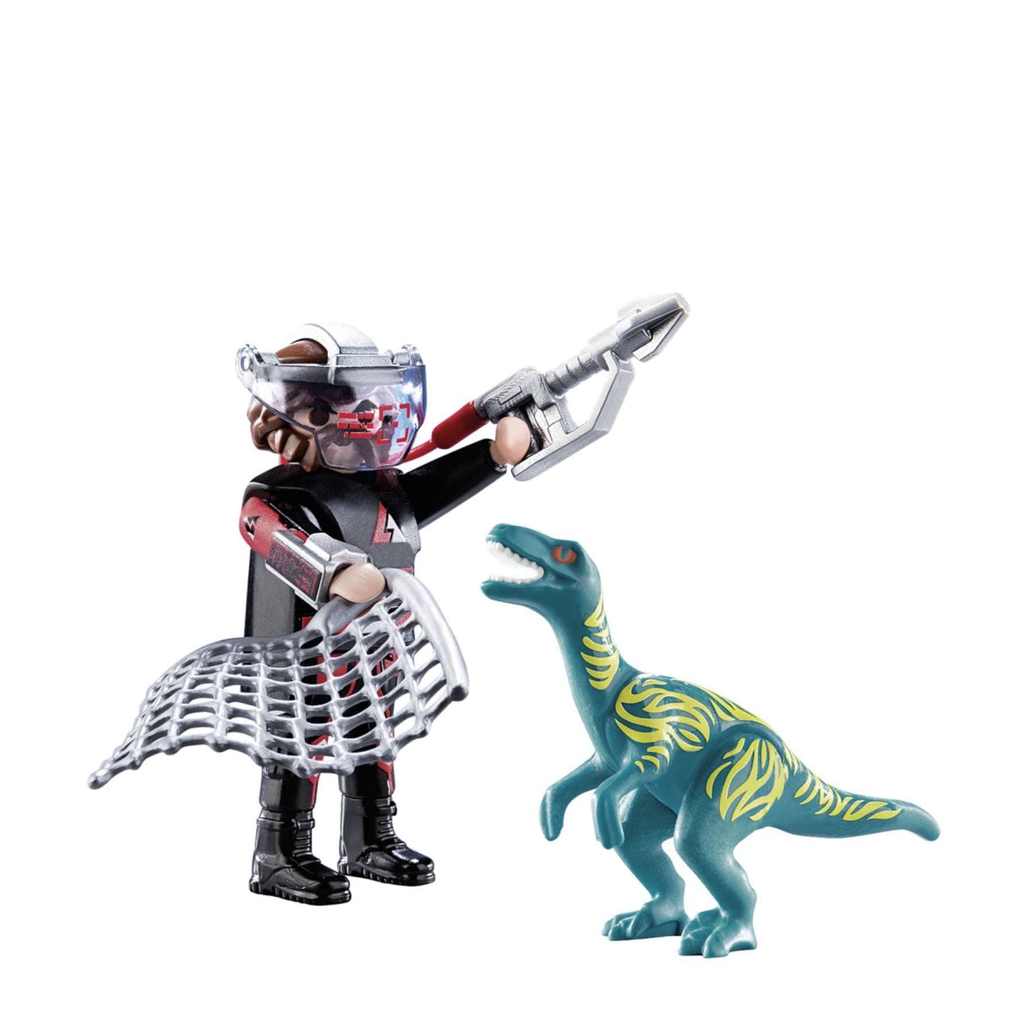 PLAYMOBIL Dinos Duo Pack with a raptor, figure, net, and weapon