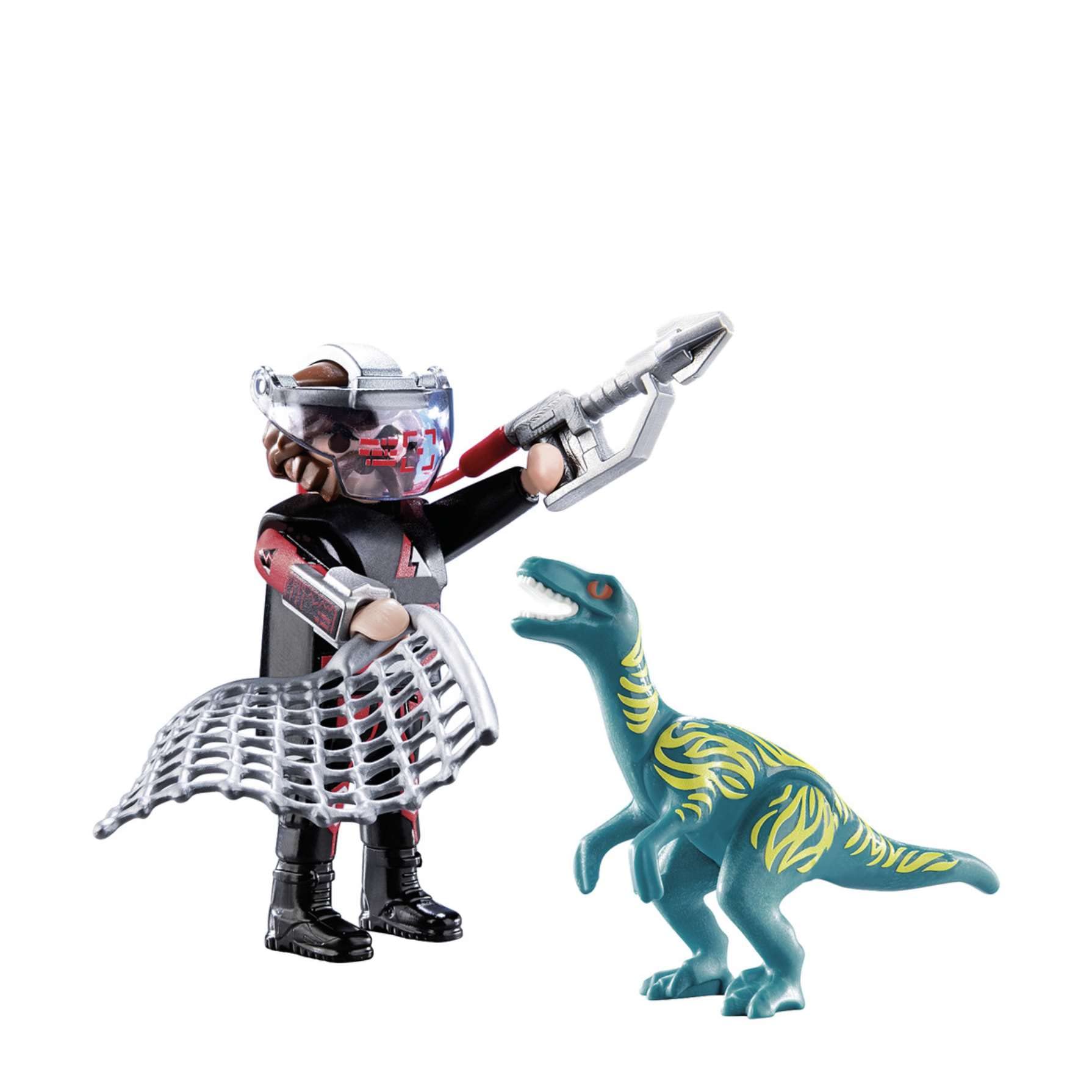 PLAYMOBIL Dinos Duo Pack with a raptor, figure, net, and weapon