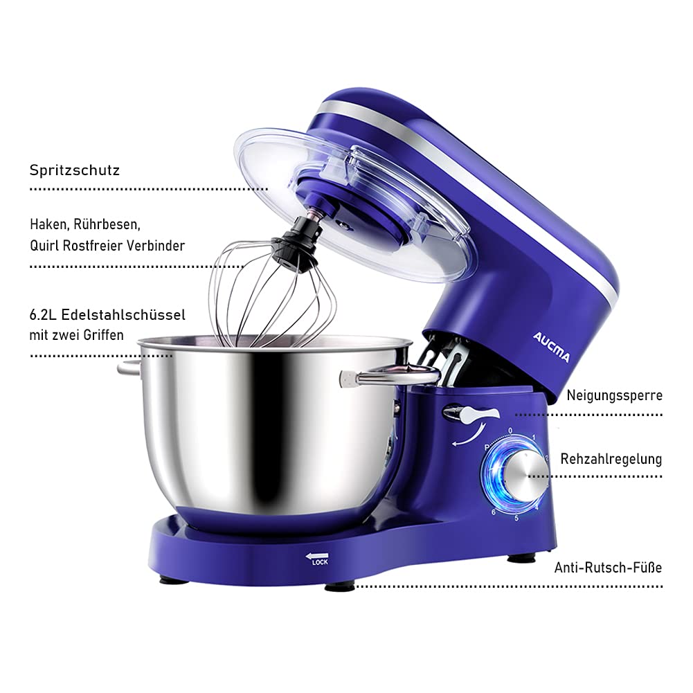 Aucma 1400W Food Processor with 6.2L Stainless Steel Bowl