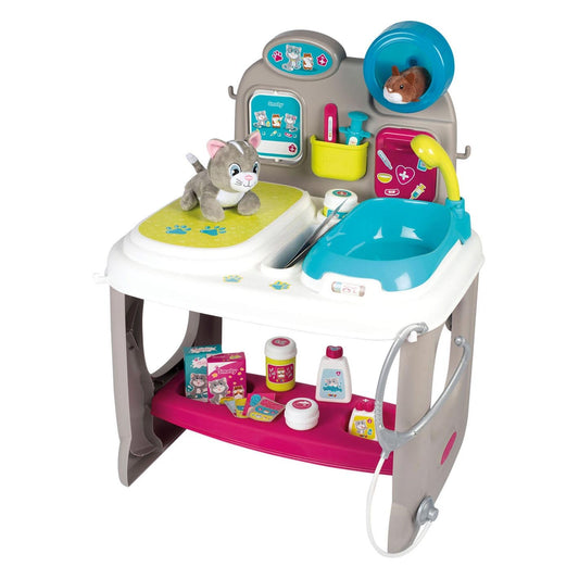 Smoby Veterinarian Clinic Playset with examination table, washing area, and plush cat and hamster