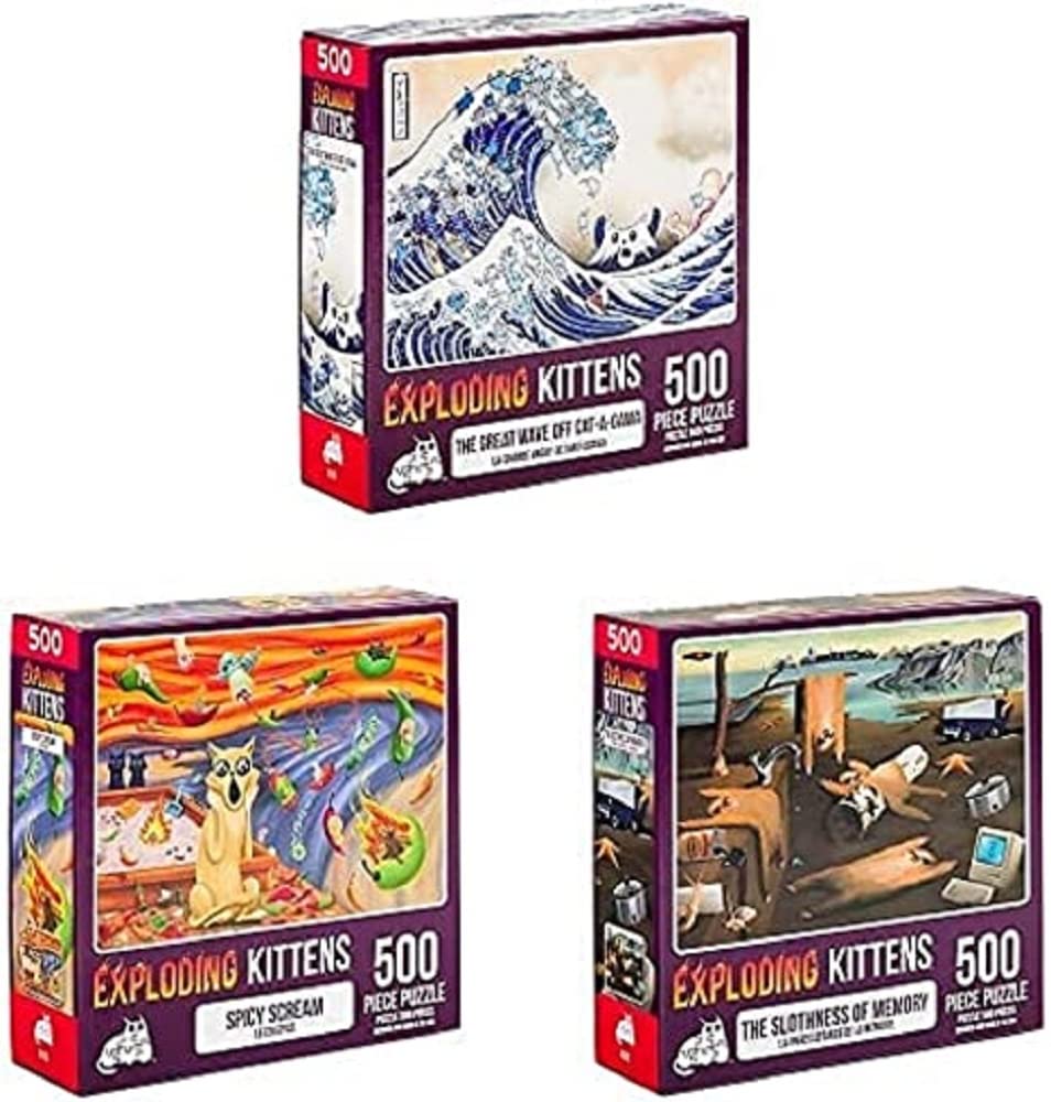 Exploding Kittens Jigsaw Puzzle Bundle featuring cat characters from the Exploding Kittens Universe