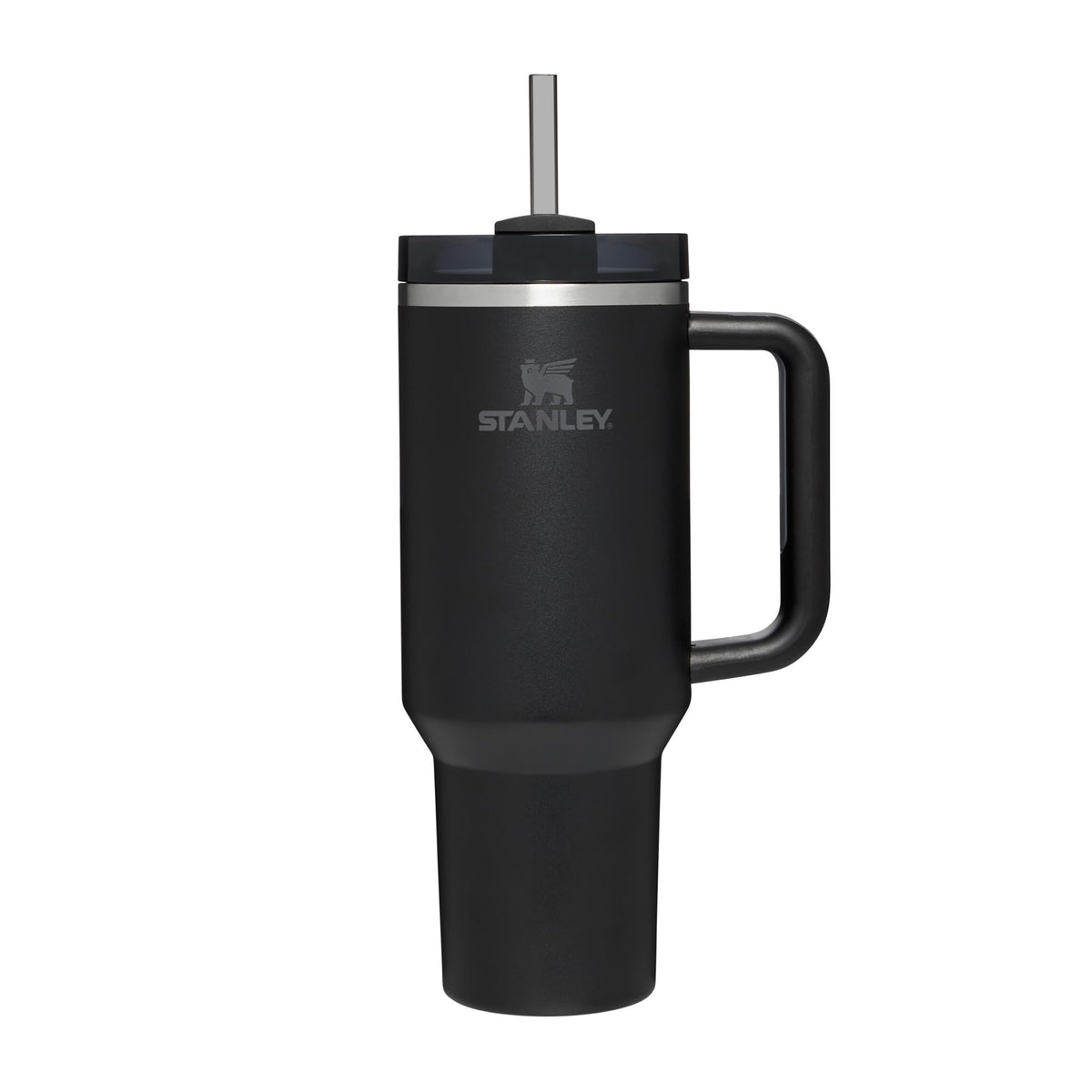 Stanley Quencher H2.0 Flowstate Tumbler with straw, handle, and lid in black color