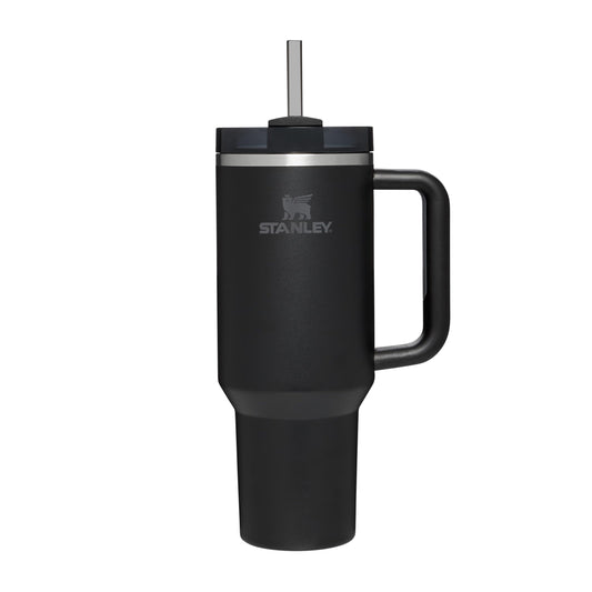 Stanley Quencher H2.0 Flowstate Tumbler with straw, handle, and lid in black color