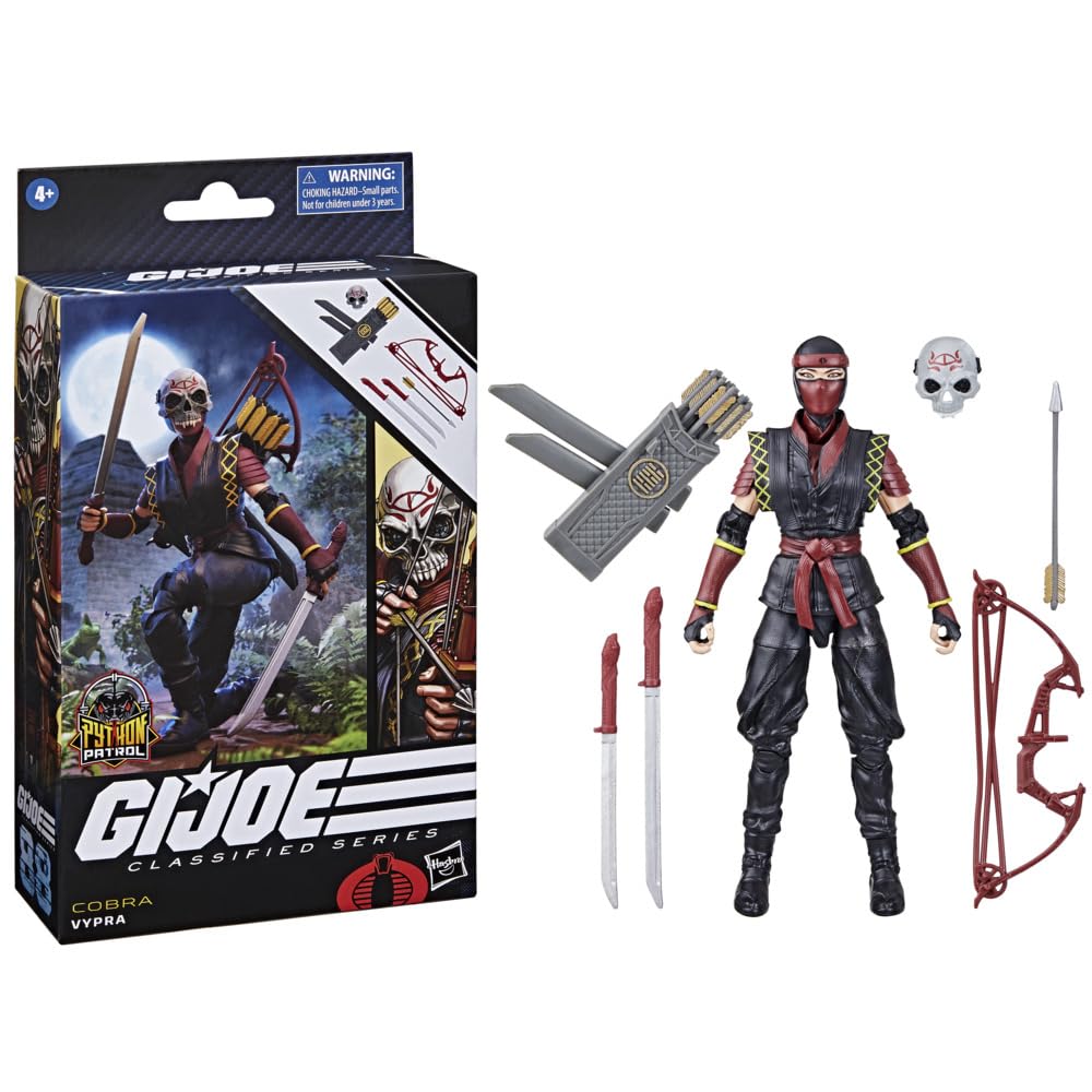 G.I. Joe Classified Series Python Patrol Vypra action figure with 6 accessories, featuring a modern design and high poseabili