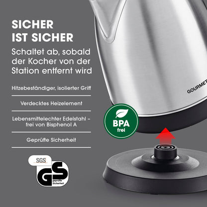GOURMETmaxx Stainless Steel Kettle with 360° Base and Shut-Off Function