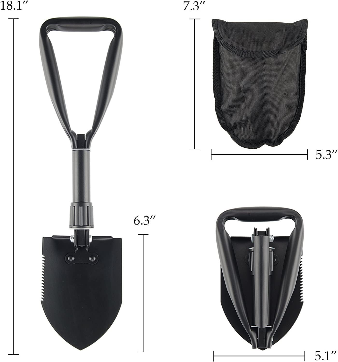 GO2CAMPS Collapsible Camping Shovel with Nylon Pouch