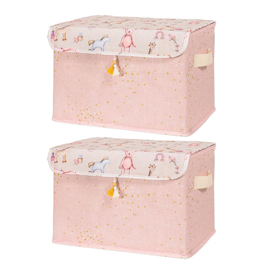 Foldable storage bin cube organizer with flip-top lid and handles, pink